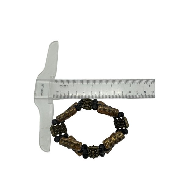 Copper Colored Glass Beaded 3 Strand Stretch Bracelet - Picture 5 of 6